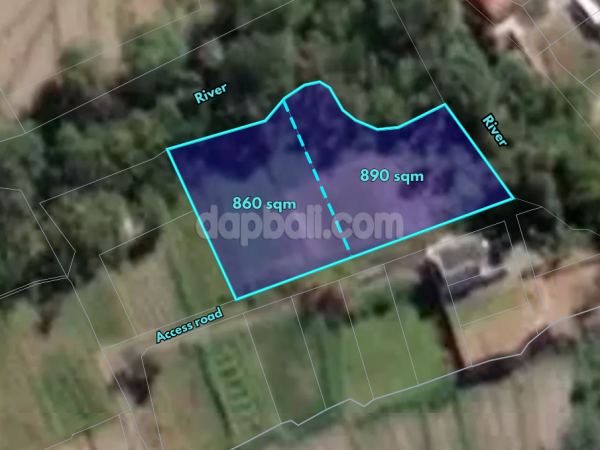 Riverside land of 1,750 sqm for sale in Saba, Blahbatuh, Gianyar, Bali